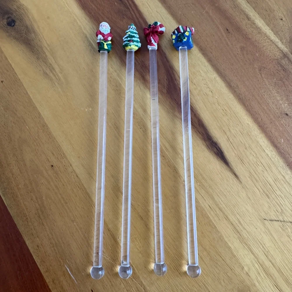 Hand blown glass cocktail stirrers Christmas themed